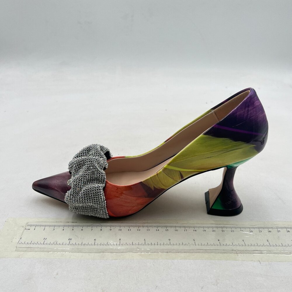 Ydn Colorful Feather Print Pointed Toe Slip On Pu… - image 2